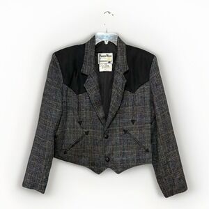 Vintage Pioneer Wear Womens Western Rodeo Blazer Sz M L (42) Crop Plaid Jacket